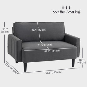 2 seater linen sofa with thickly padded seat and backrest, dark grey