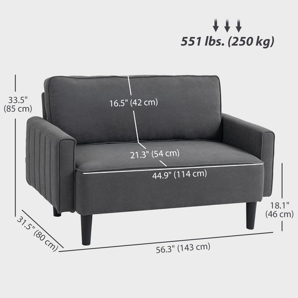 2 seater linen sofa with thickly padded seat and backrest, dark grey