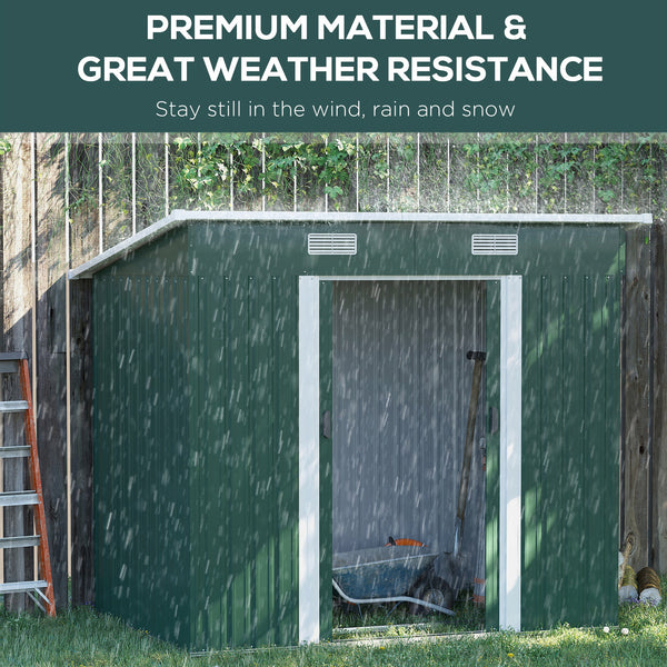 Lockable metal garden shed, green
