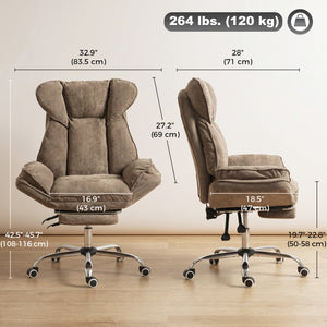 Reclining office chair with footrest, brown