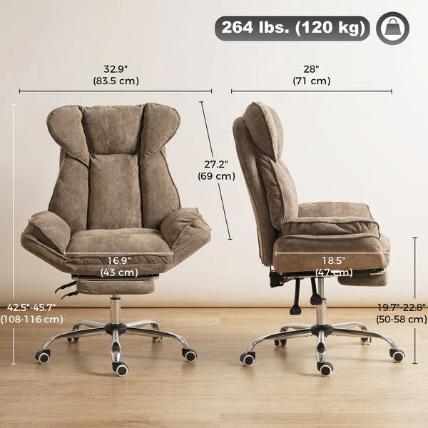 Reclining office chair with footrest, brown