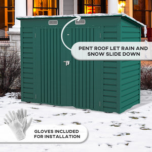 Galvanized metal garden shed with double door and 2 vents, green