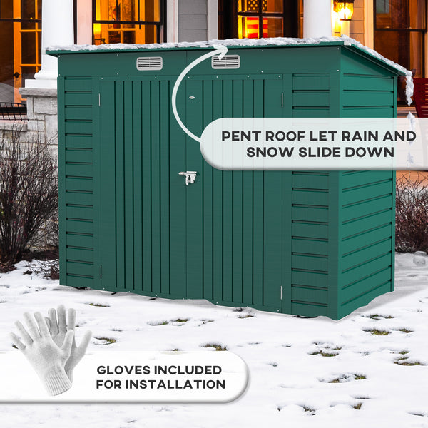 Galvanized metal garden shed with double door and 2 vents, green