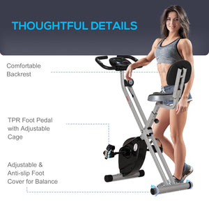 Folding exercise bike with 8 magnetic resistance levels, black and gray
