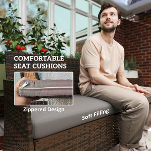 4 Piece Wicker Garden Furniture Set with Loveseat, Chairs and Glass Coffee Table Grey