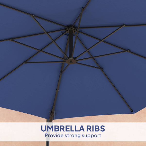 9.6 x 9.6 ft Wall Mounted Umbrella with Crank, Dark Blue