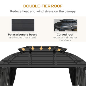 13' x 10' Gazebo, Double-Roof Outdoor Shelter with Curtains and Aluminum Frame, Black
