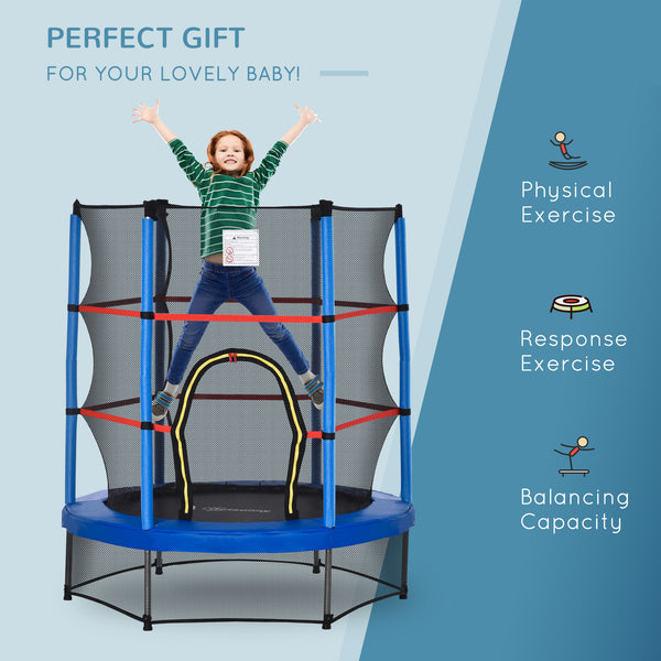 55" Kids Trampoline with Safety Enclosure, Blue