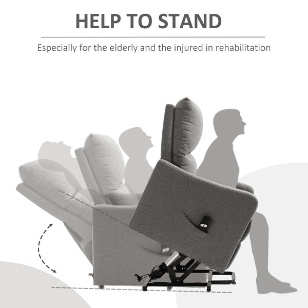 Electric Lift-Up Fabric Recliner Chair with Remote Control and Side Pocket, Grey