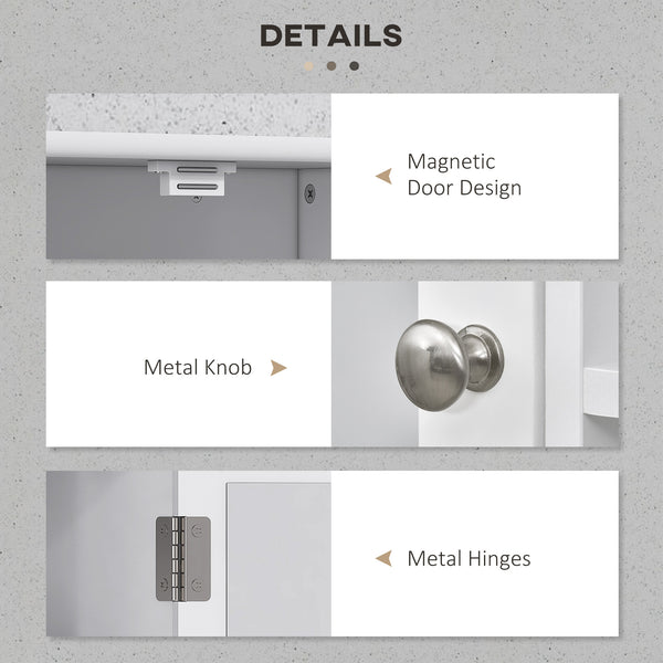 Medicine cabinet with mirror and doors, storage shelves, white