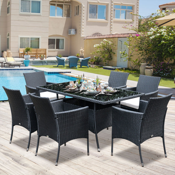 7 Piece Garden Dining Set with Padded Cushions, UV Resistant, for Conservatory, Garden and Patio, Grey