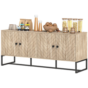 Sideboard with 2 adjustable shelves and steel base, TV cabinet, bar cabinet for living room, oak