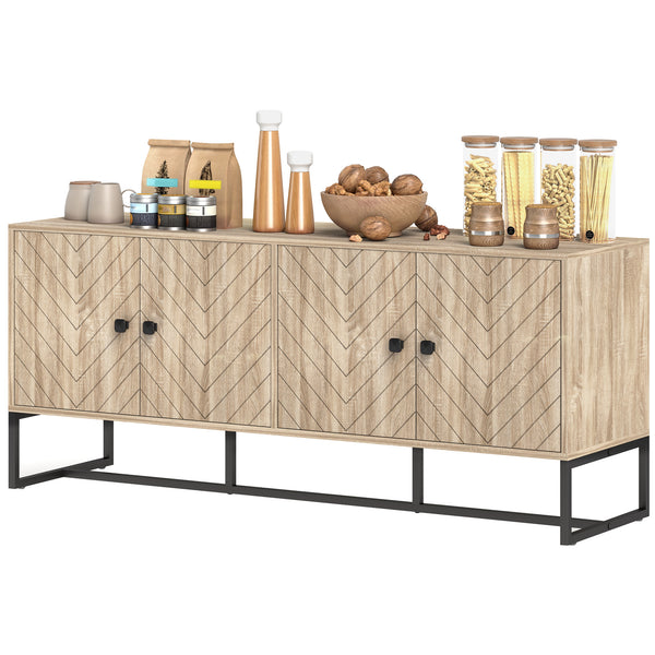 Sideboard with 2 adjustable shelves and steel base, TV cabinet, bar cabinet for living room, oak