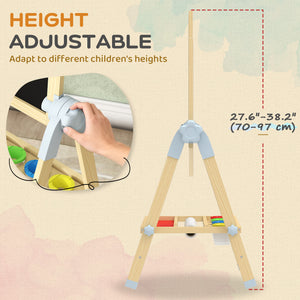Double-sided wooden art easel with height-adjustable chalkboard and magnetic whiteboard, natural
