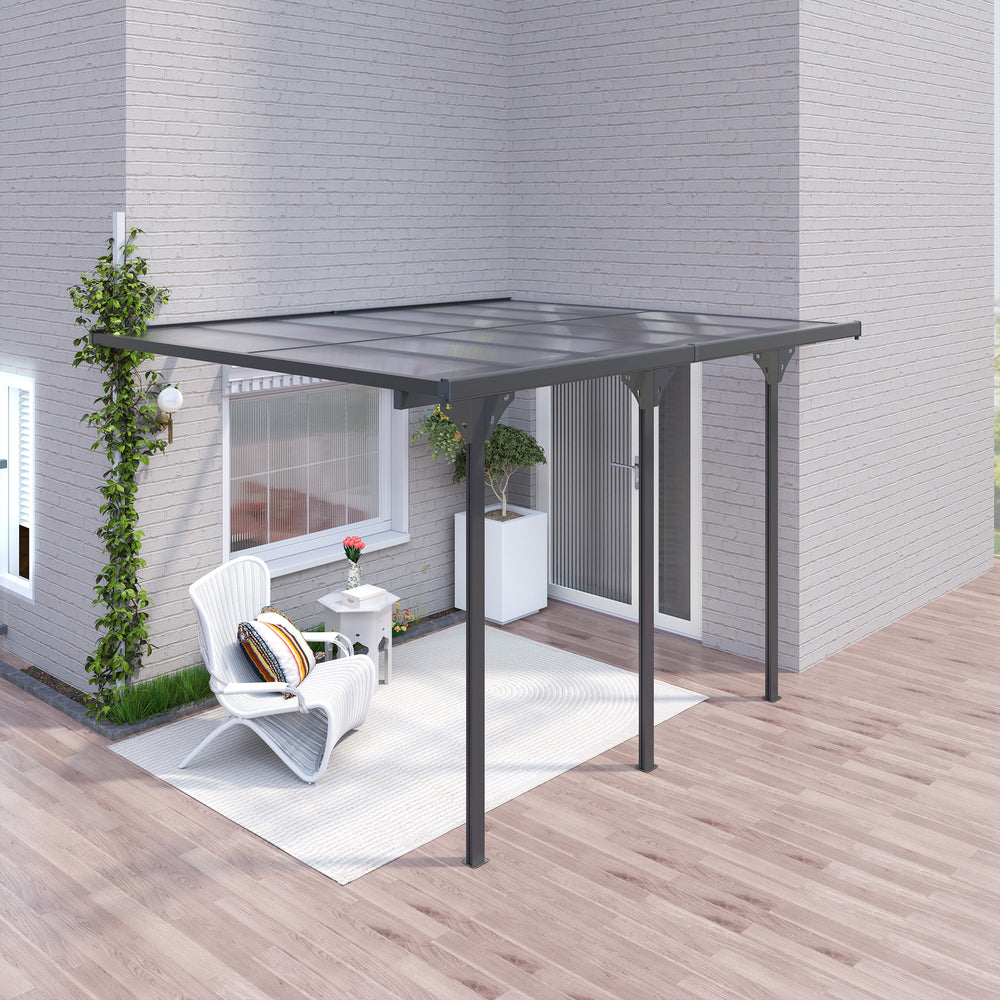 10 x 12 pergola with rigid polycarbonate roof, adjustable height, grey