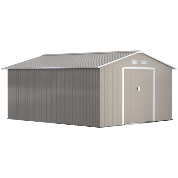 Practical garden shed with double sliding doors, light grey