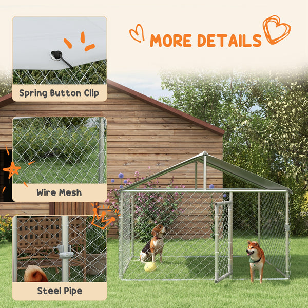 Heavy-duty galvanized steel outdoor dog kennel with UV-resistant roof