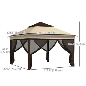 3.3 x 3.3 m Folding Gazebo Adjustable with UV30+ Roof, Removable Mesh Curtains, Beige