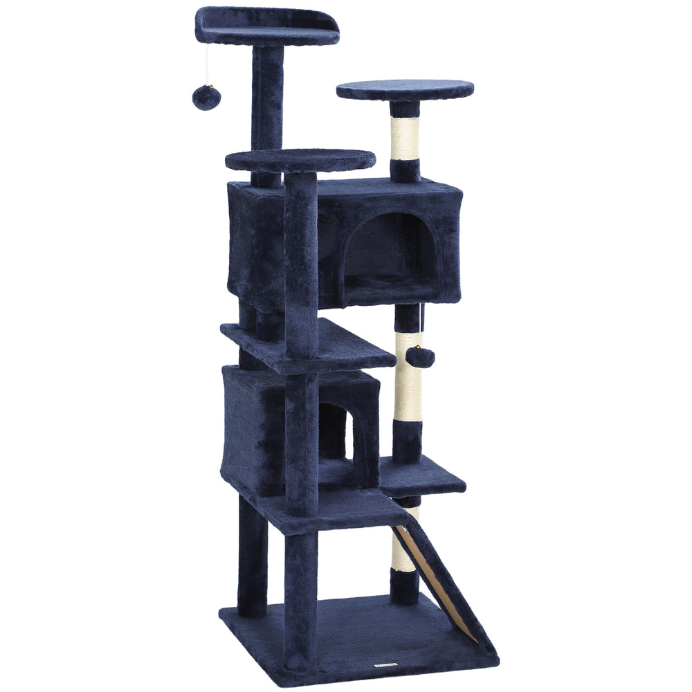 54-inch Multi-Level Cat Tree with Scratching Posts, Condos, Bed, Platforms, Dark Blue