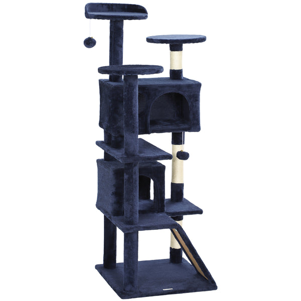 54-inch Multi-Level Cat Tree with Scratching Posts, Condos, Bed, Platforms, Dark Blue