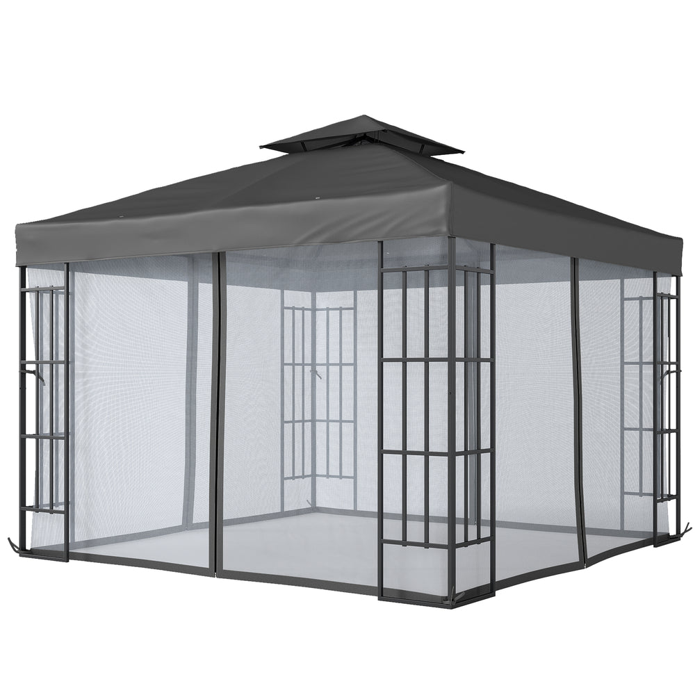 10'x10' Garden Gazebo Patio Canopy Portable Party Event Backyard w/ Mosquito Netting Dark Grey