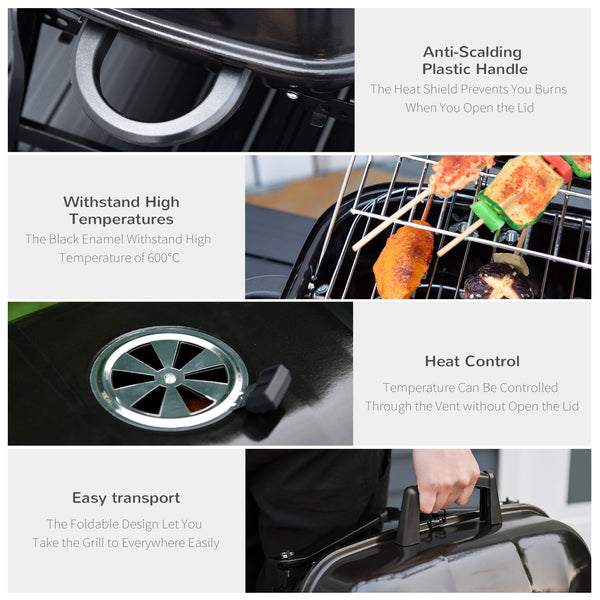 Portable Tabletop Steel Charcoal Grill Foldable Outdoor BBQ Camping Picnic Cooker, 59 x 43 x 39 cm, Black