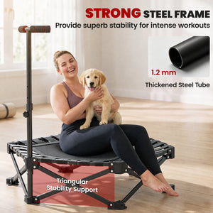 Foldable mini trampoline with adjustable support bar and 400 lb capacity