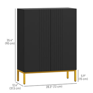 Shoe cabinet with adjustable shelves and soft-close hinges, for 15 to 20 pairs of shoes, black