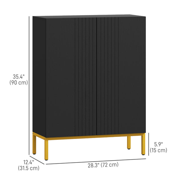 Shoe cabinet with adjustable shelves and soft-close hinges, for 15 to 20 pairs of shoes, black