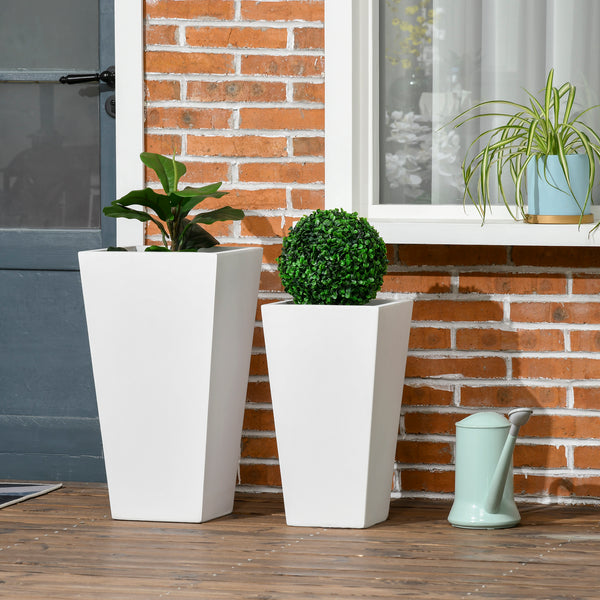Set of 2 large flower pots with drainage holes, white