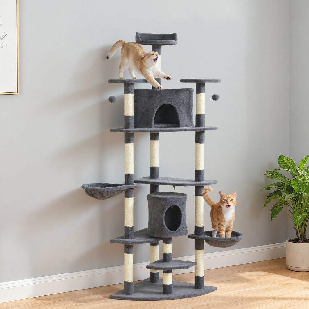 79" Cat Tree with Kitten Toys, Dark Gray