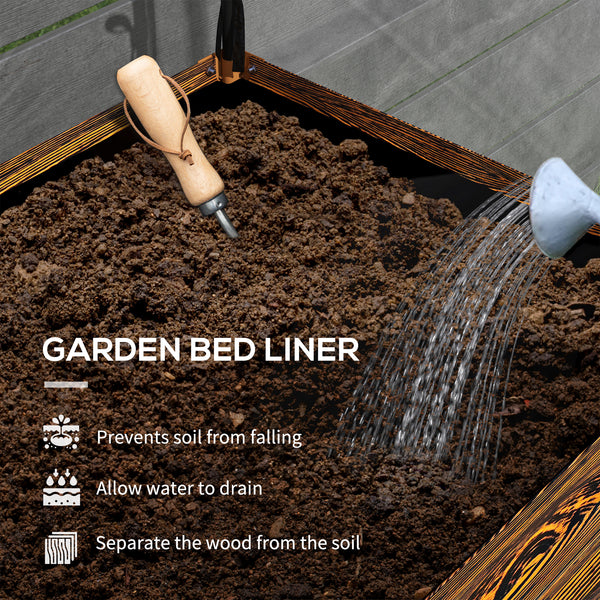 Raised planter with lid, lower shelf and liner, dark brown wood effect