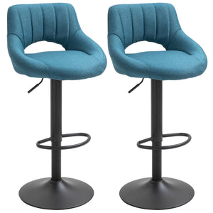 Set of 2 linen-covered bar stools, blue