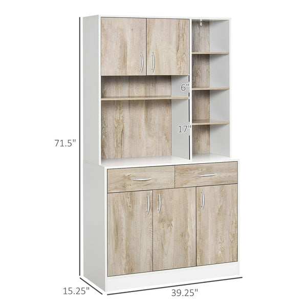 Kitchen sideboard with multiple storage, white and beige