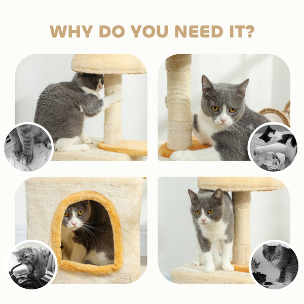 71 cm cat tree with soft bed, comfortable niche, scratching post and hanging ball, beige