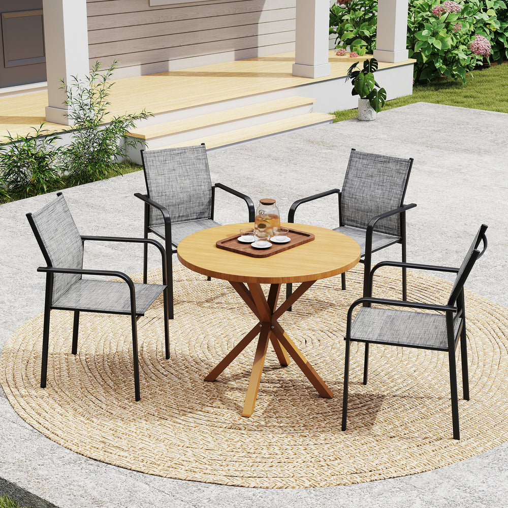 Stackable Patio Chairs Set of 4, Outdoor Dining Chairs with 20" Deep Seat, All Weather Breathable Mesh, Armrests, Grey