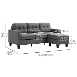 3-seater sofa with ottoman, thick cushion and wooden legs, dark grey