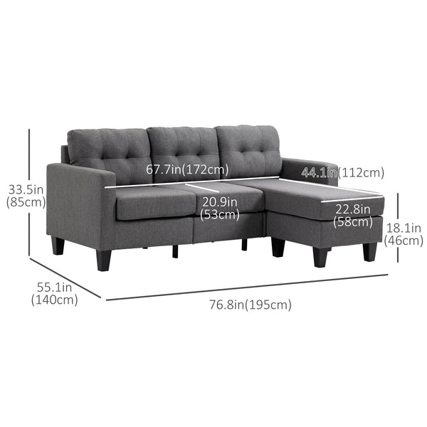 3-seater sofa with ottoman, thick cushion and wooden legs, dark grey