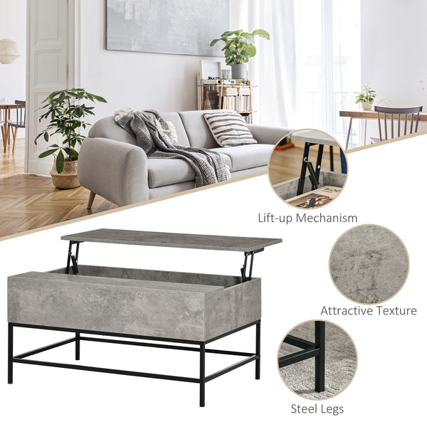 Lift-top coffee table with hidden storage compartment, gray