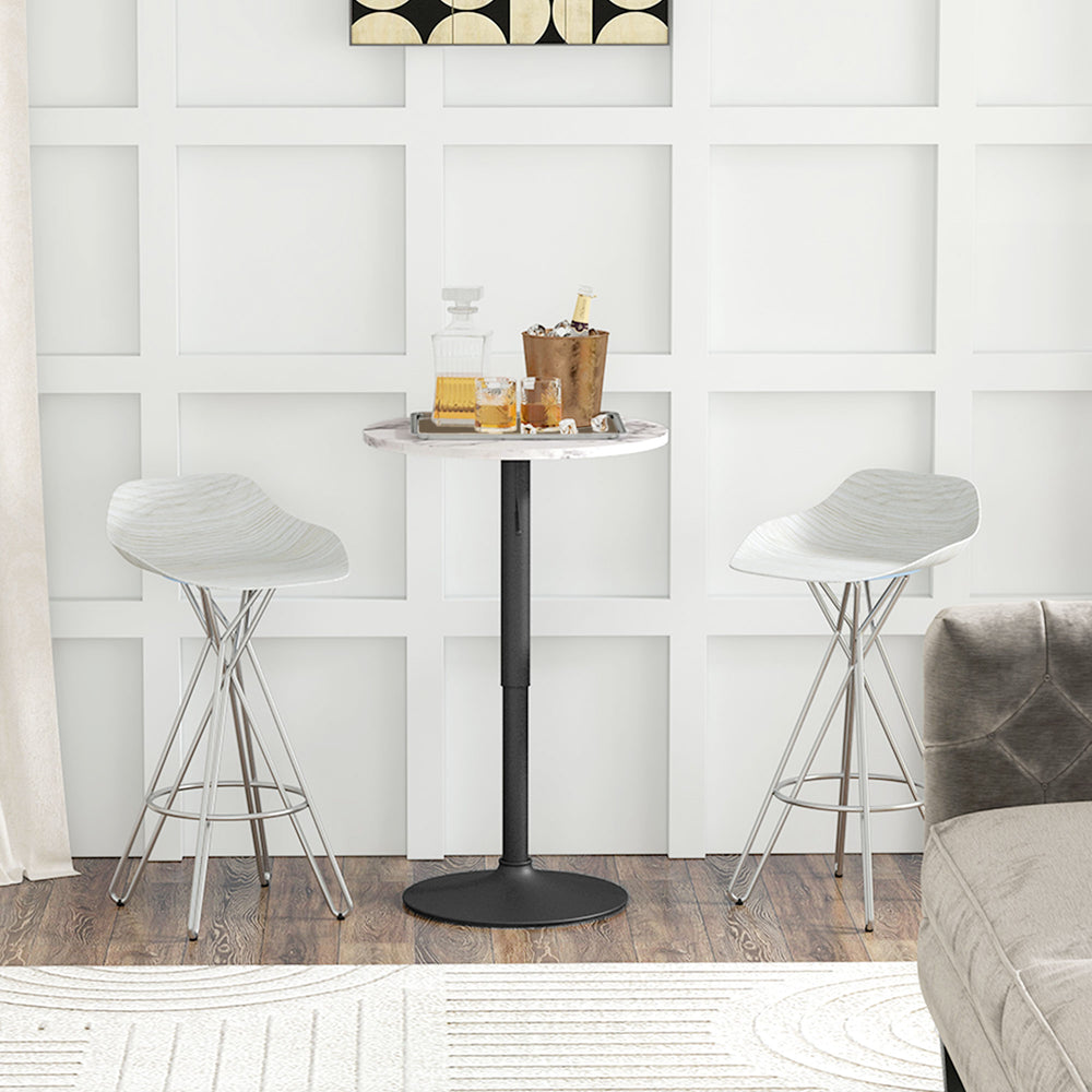 Adjustable bar table with steel base, white marble