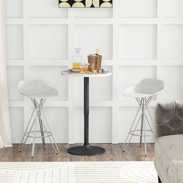 Adjustable bar table with steel base, white marble