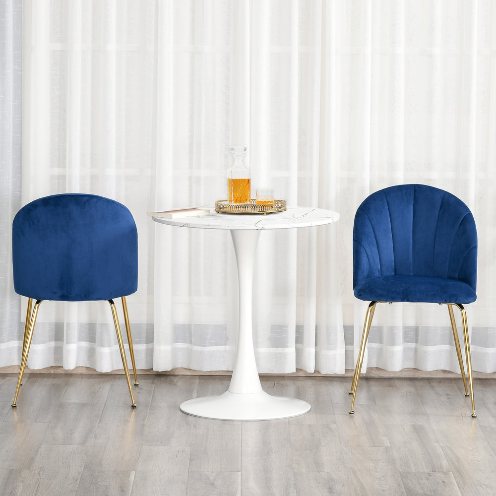 Set of 2 upholstered chairs with gold metal legs, blue