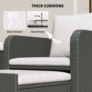 5 Piece Rattan Furniture Set with Two-Tier Coffee Table and Ottomans, Grey and Cream White