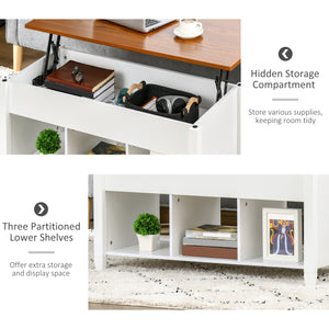 Lift-top coffee table with hidden storage compartment, white and brown
