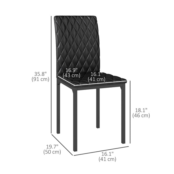 Set of 6 Modern Dining Chairs, High Back Tufted, Padded Seat, Steel Legs, Black