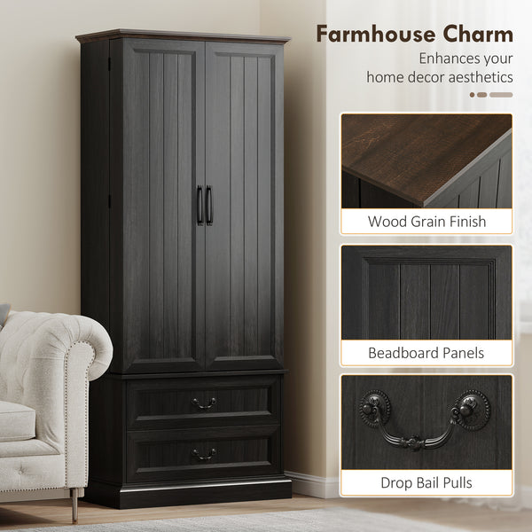 Sideboard with 10 door shelves, 2 drawers and adjustable shelves, black