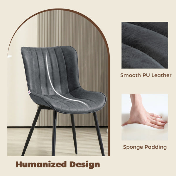 Set of 4 upholstered faux leather dining chairs with steel backrest and legs, Grey 