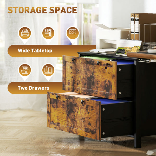 2-drawer filing cabinet, lockable with adjustable hanging bar for A4 documents, rustic brown