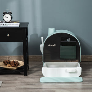 Litter box with lid, removable tray, scoop and filter, green