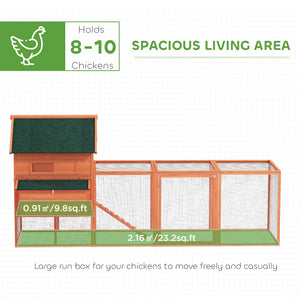 137" Wooden Chicken Coop with Run and Laying Box, Orange